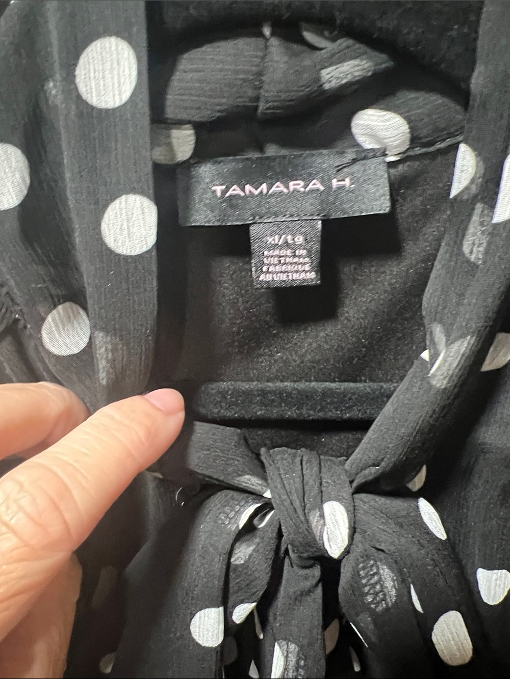 Black Polka Dot Tie-Neck Blouse - Picture 2 of 3